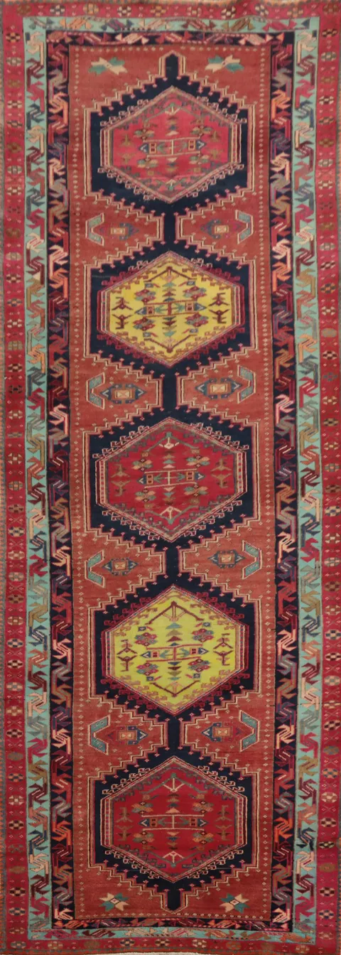 Vintage Geometric Ardebil Persian Runner Rug 4x11