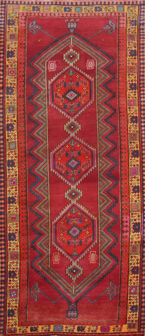 Red Geometric Ardebil Persian Runner Rug 4x11