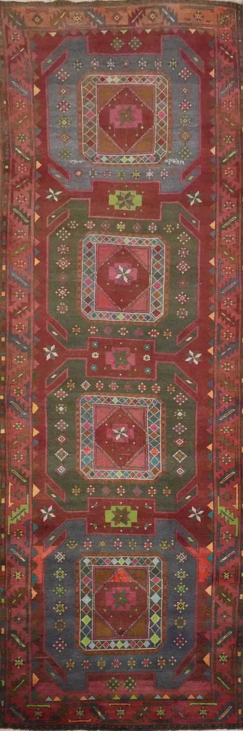 Tribal Geometric Ardebil Persian Runner Rug 4x13