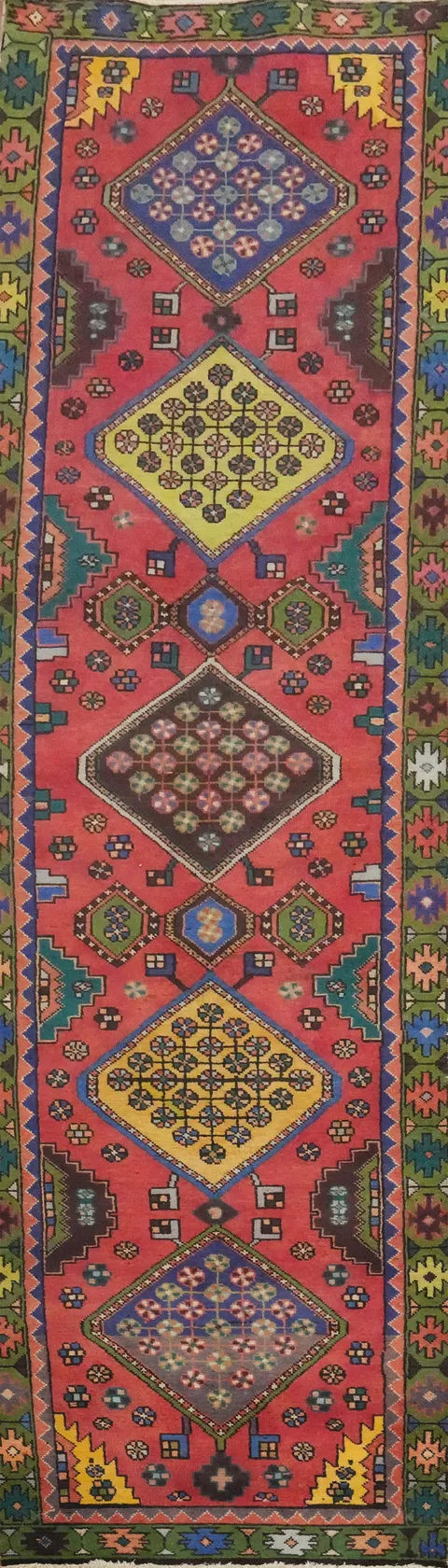 Vintage Geometric Tabriz Persian Runner Rug 2x10