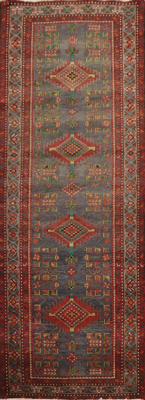 Geometric Heriz Persian Runner Rug 4x11