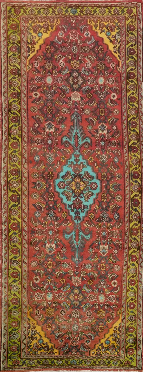 Handmade Wool Hamedan Persian Runner Rug 4x10