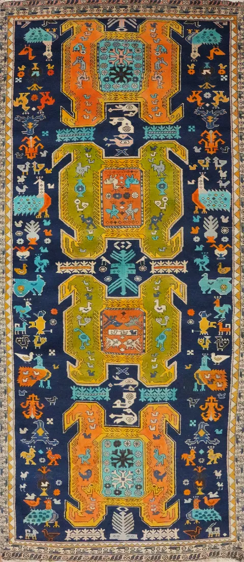 Animals Blue Tribal Meshkin Persian Rug 4x8