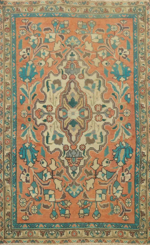 Orange Wool Medallion Tabriz Persian Rug 3x5