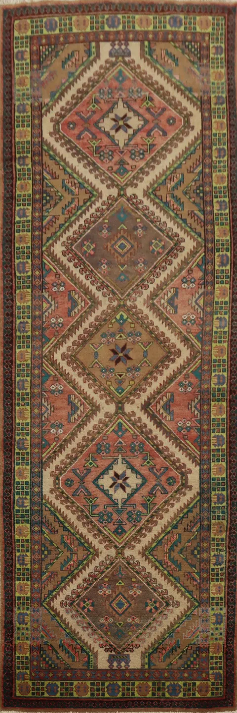 Geometric Heriz Persian Runner Rug 3x10