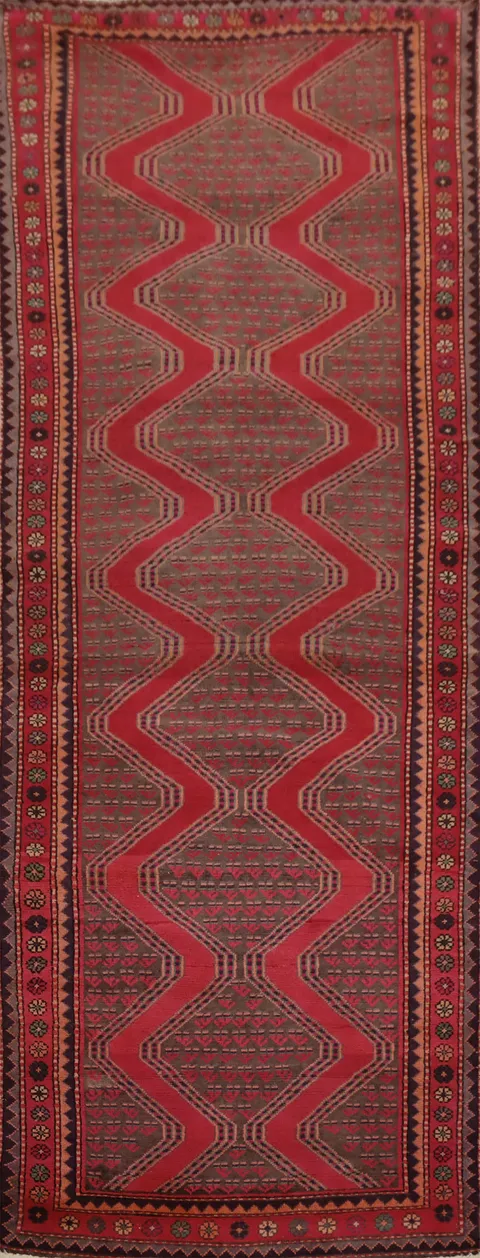 Vintage Red Wool Hamedan Persian Runner Rug 4x10