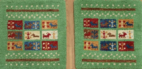 Set of Two Green Gabbeh Oriental Square Rug 1x1