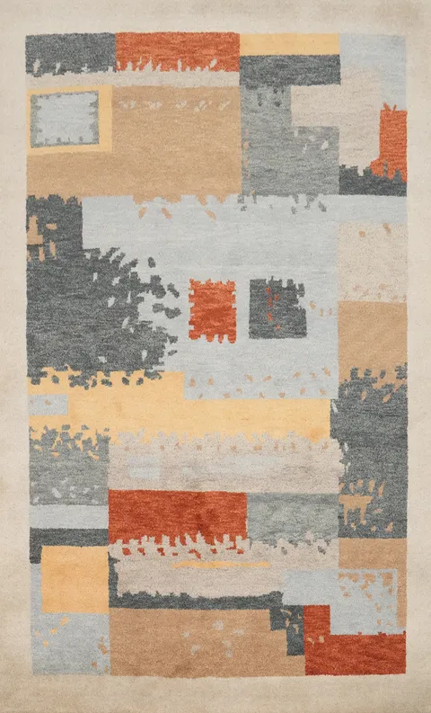 Contemporary Gabbeh Area Rug 5x8 Bold Geometric Design