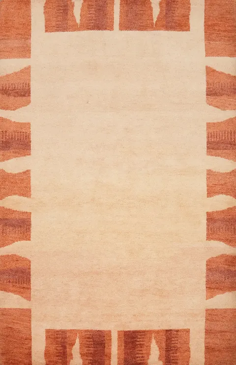 Minimalist Beige Gabbeh Area Rug 6x8 Featuring Bold Rust Accents