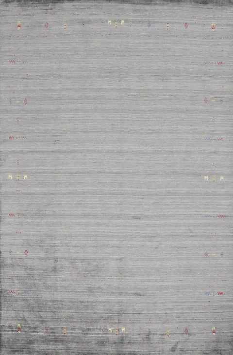 Minimalist Gabbeh Area Rug 8x10 with Delicate Border Accents