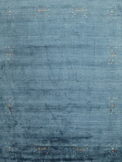 Elegant Blue Gabbeh Area Rug 10x10 with Embroidery Detail