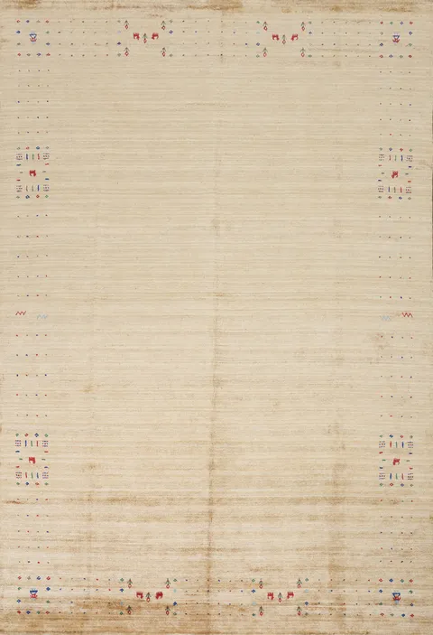 Elegant Minimalist Gabbeh Area Rug 9x12 with Subtle Tribal Accents