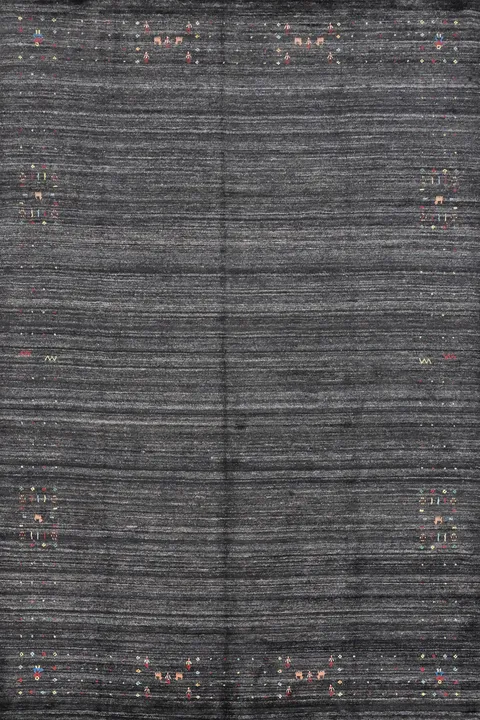 Charcoal Gabbeh Area Rug 9x12 with Subtle Colorful Accents