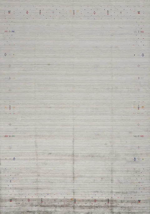 Delicate Gray Gabbeh Area Rug 10x12 with Colorful Embellishments