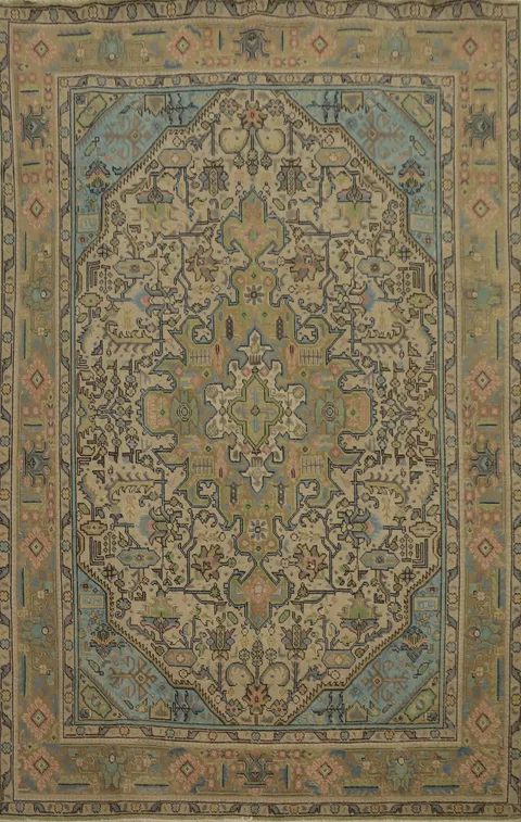 Vintage Geometric Tabriz Persian Area Rug 6x9