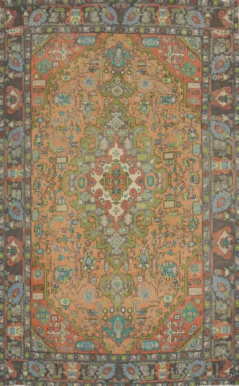 Geometric Wool Tabriz Persian Area Rug 7x10