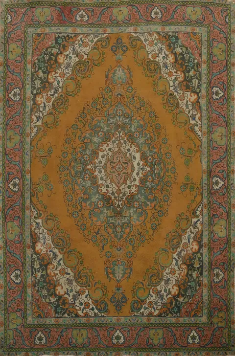 Vintage Wool Medallion Tabriz Persian Area Rug 9x12