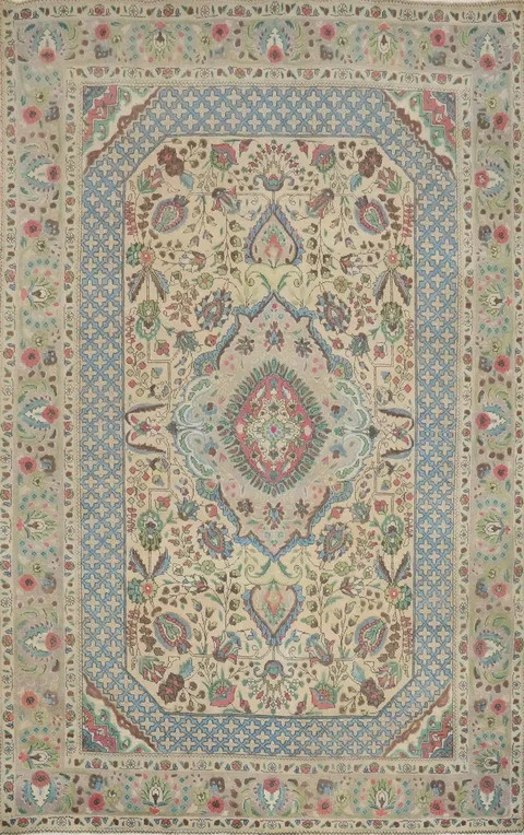 Vintage Wool Floral Tabriz Persian Area Rug 7x10