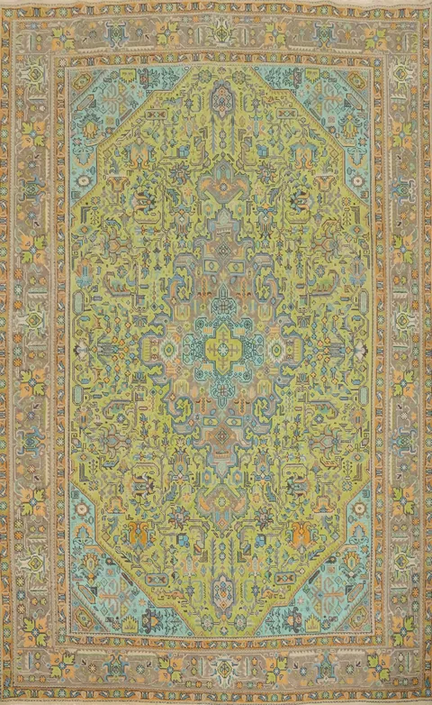 Handmade Wool Green Tabriz Persian Area Rug 8x11