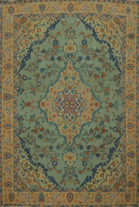 Green Floral Medallion Tabriz Persian Area Rug 8x11