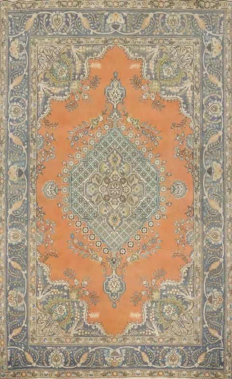 Orange Wool Medallion Tabriz Persian Area Rug 7x10