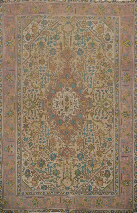 Vintage Geometric Tabriz Persian Area Rug 9x13