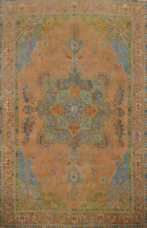 Orange Wool Medallion Tabriz Persian Area Rug 10x13