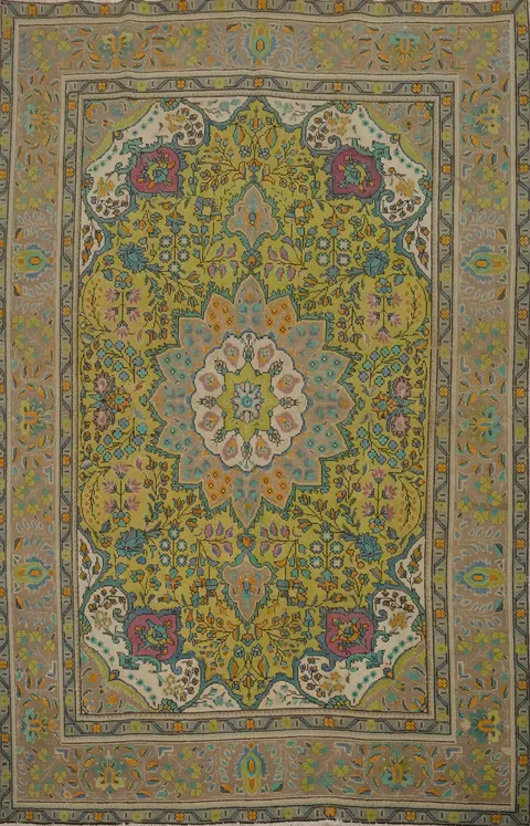 Vintage Green Floral Tabriz Persian Area Rug 6x9