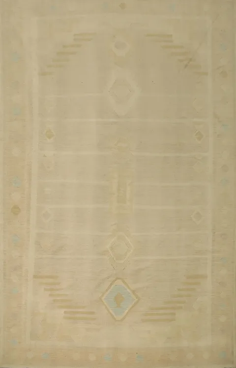 Elegant Wool Kilim Area Rug 8x10 with Subtle Geometric Patterns