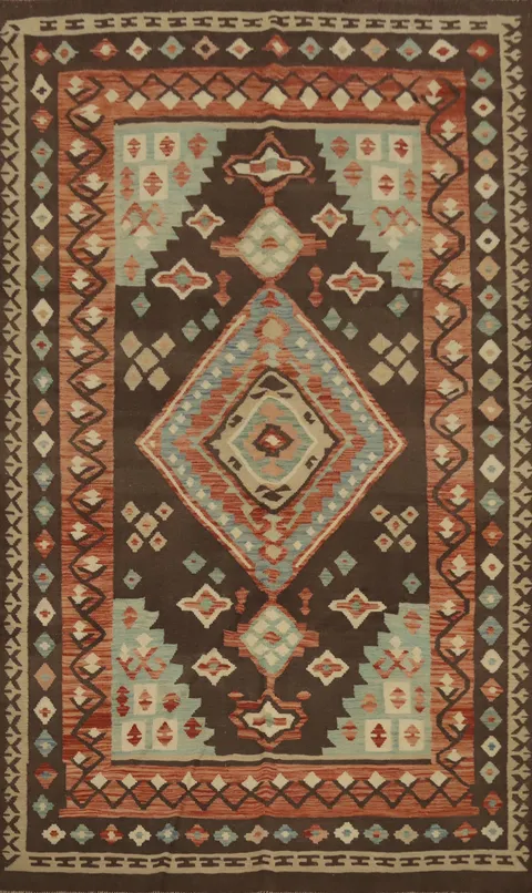 Vegetable Dye Tribal Wool Kilim Handwoven Area Rug 7x10