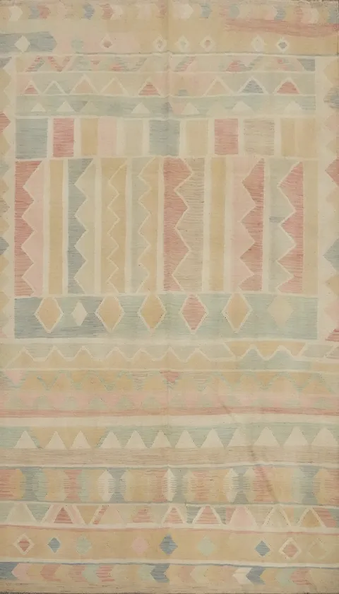 Elegant Pastel Geometric Kilim Area Rug 7x10 for Stylish Interiors