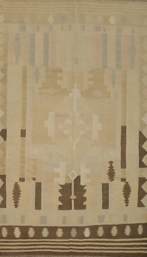 Vegetable Dye Geometric Kilim Flat Weave Area Rug 5x8