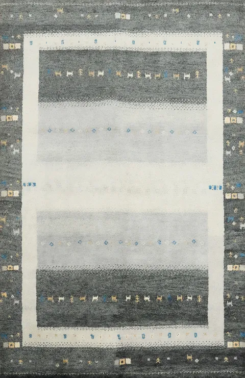 Stylish Gray Gabbeh Area Rug 5x8 With Subtle Contrast Details