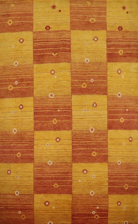 Elegant Orange and Yellow Checkered Patterned Gabbeh Area Rug 6x8