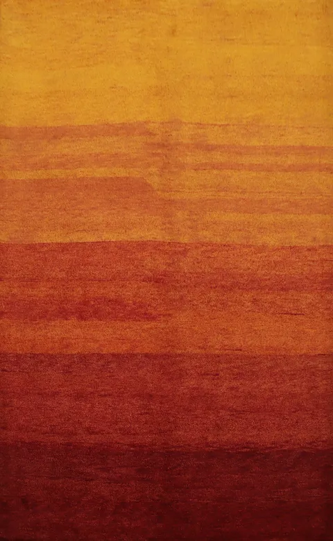 Warm Gradient Gabbeh Area Rug 6x8 with Captivating Sunburst Hues