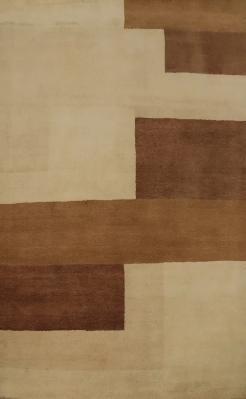 Modern Minimalism Gabbeh Area Rug 5x8 with Neutral Brown Hues