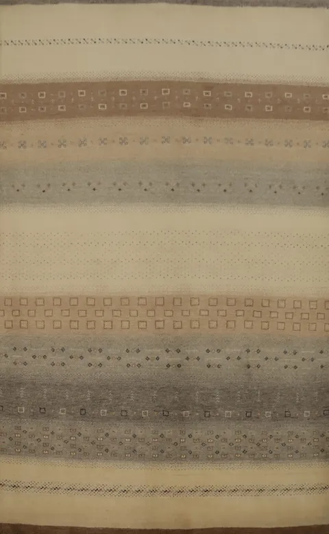 Elegant Neutral Tones in Striped Patterned Gabbeh Area Rug 5x8