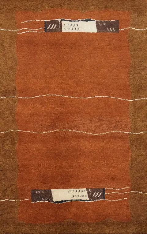 Contemporary Terracotta Gabbeh Rug 5x7 with Artistic Border Design