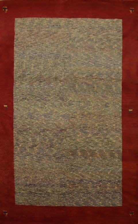 Sophisticated Multicolor Gabbeh Area Rug 5x8 with Bold Borders