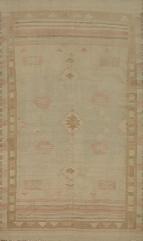 Chic Geometric Pattern Kilim Area Rug 6x9 in Gentle Neutral Palette