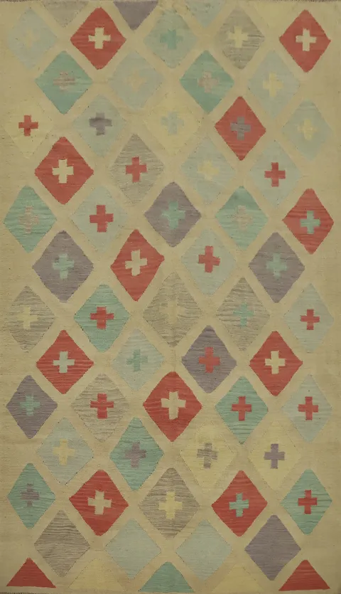 Vegetable Dye Geometric Kilim Handwoven Area Rug 6x9
