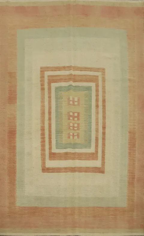 Pastel Geometric Kilim Area Rug 5x8 Multi-Layered Rectangle Design