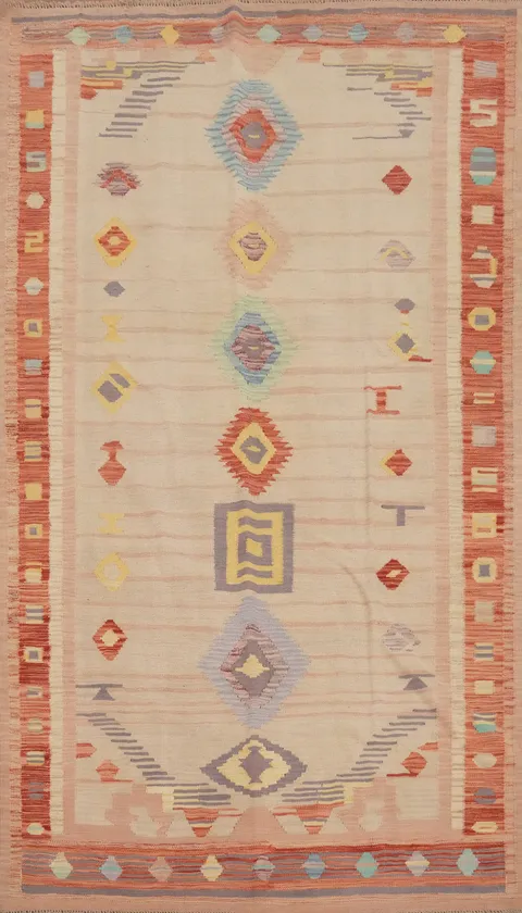 Vegetable Dye Geometric Kilim Handwoven Area Rug 5x8