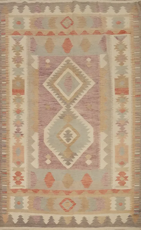 Vegetable Dye Geometric Kilim Handwoven Area Rug 7x10