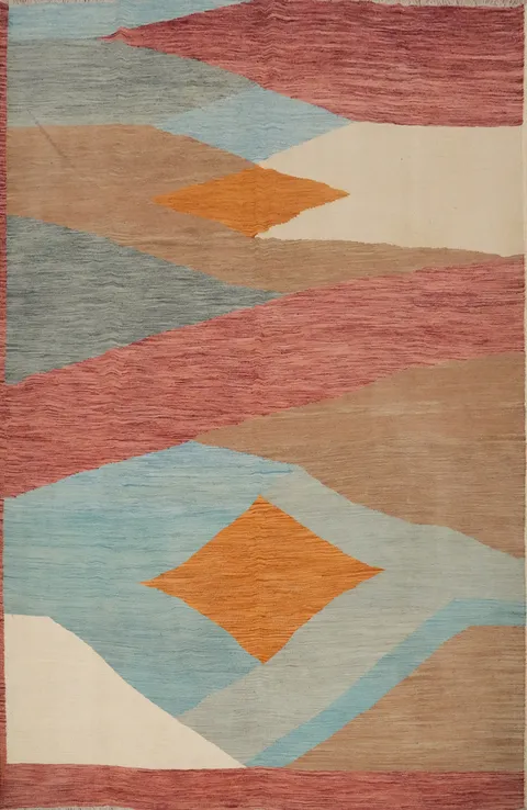 Vegetable Dye Geometric Kilim Flat Weave Area Rug 8x10
