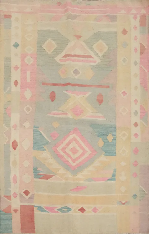 Vegetable Dye Geometric Kilim Flat Weave Area Rug 5x7