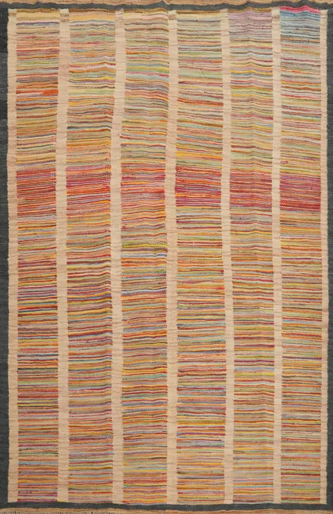 Vegetable Dye Striped Wool Kilim Handwoven Rug 5x6