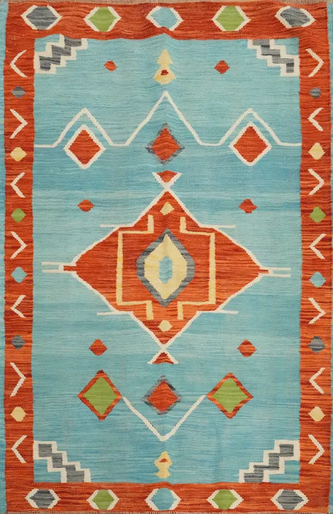 Vegetable Dye Blue Kilim Handwoven Rug 4x6