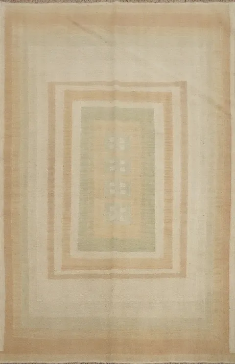 Vegetable Dye Geometric Wool Kilim Handwoven Rug 4x6