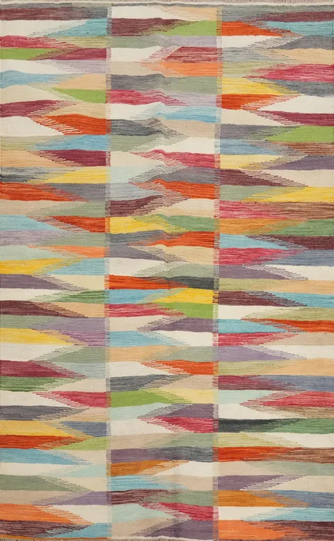 Vegetable Dye Modern Wool Kilim Handwoven Rug 4x6